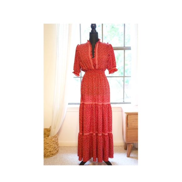 Sleeve Print Tiered Maxi Dress 
